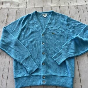 Vintage Izod Lacoste teal blue cardigan Sz M Made in USA